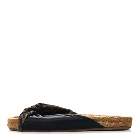 FENDI Satin FF Twist Espadrille Slide Sandal 40 Black Tobacco 